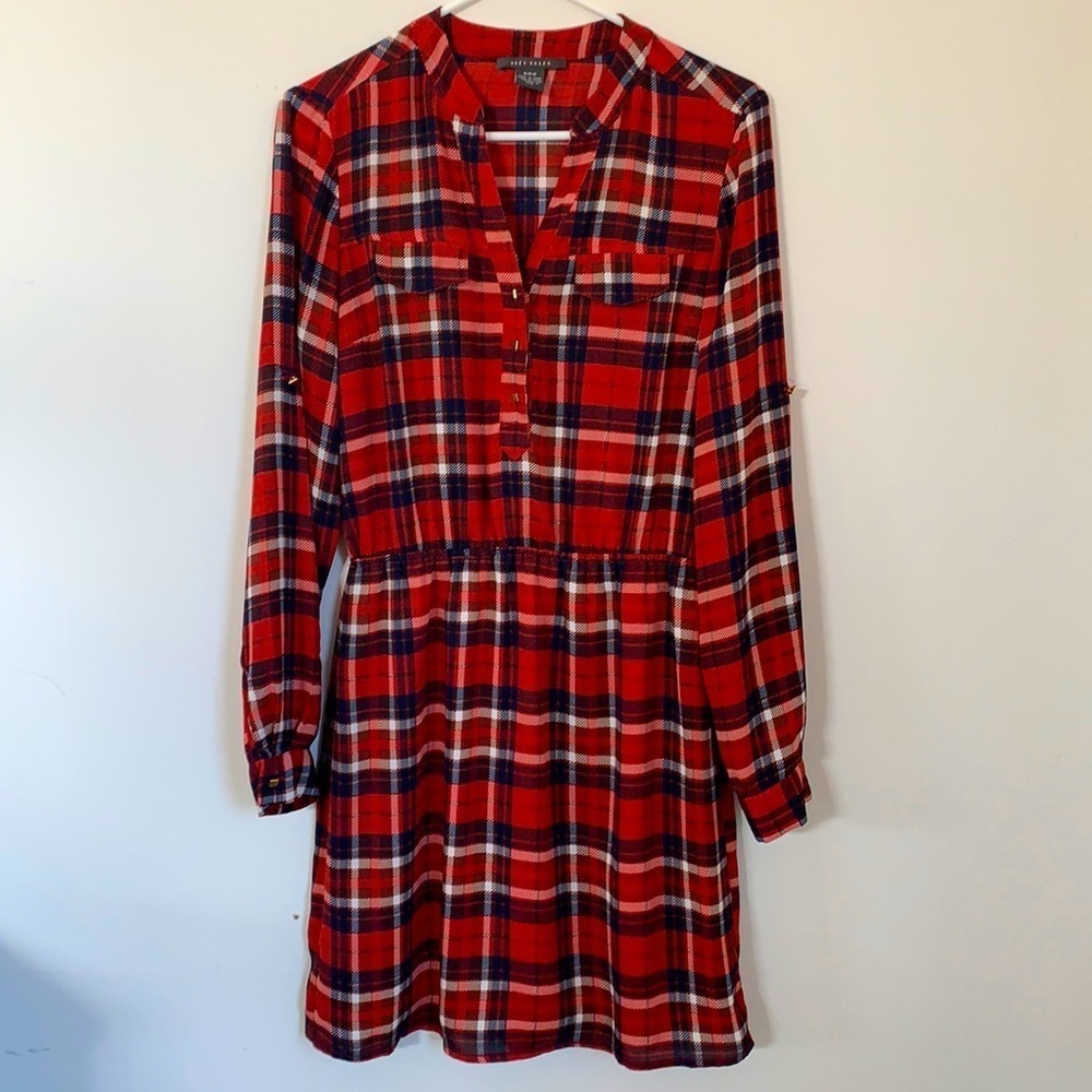 SUZY SHIER RED PLAID DRESS WOMEN SIZE S